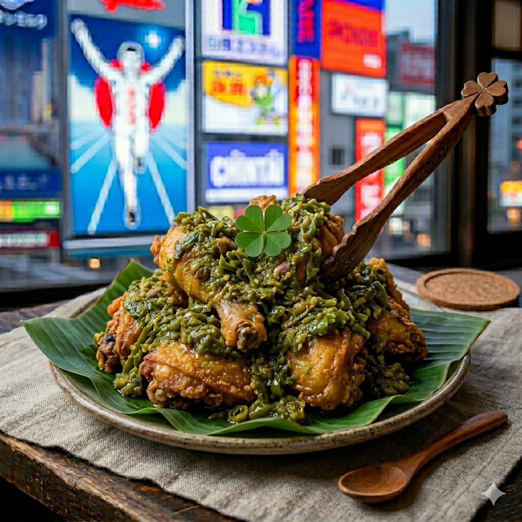 Ayam Goreng Ijo Oma dengan nasi dan sambal ijo
